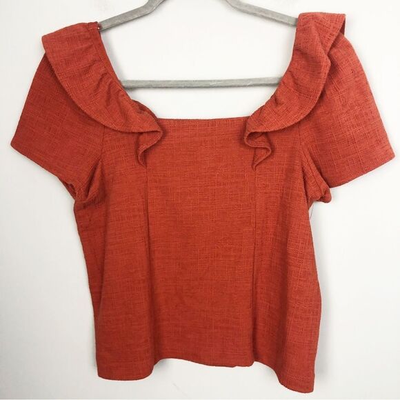 MADEWELL | Crosshatch Burnt Orange Ruffled Top Women’s Size X-Small - Picture 9 of 10
